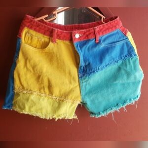 Colorblock Denim Shorts